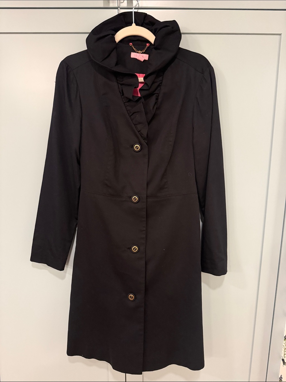 Lilly Pulitzer Black Ruffled Collar Button-Front Coat